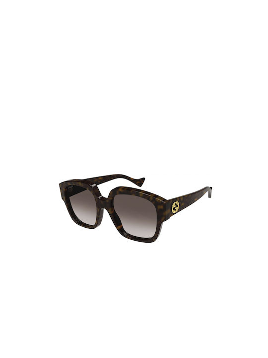 Gucci Γυναικεία Γυαλιά Ηλίου με Καφέ Ταρταρούγα Κοκκάλινο Σκελετό και Καφέ Ντεγκραντέ Φακό GG1372S 002