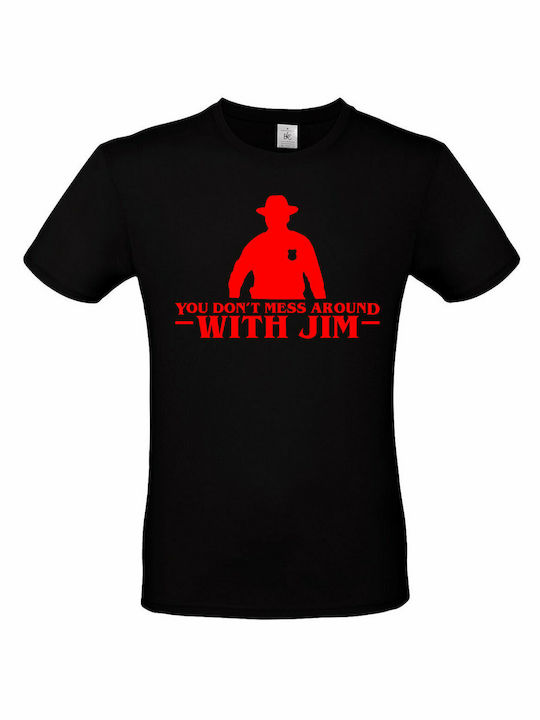 B&C T-shirt Stranger Things Hopper Don't Mess Around σε Μαύρο χρώμα