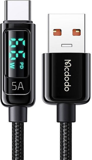Mcdodo Visuelles Display Geflochtenes LED USB 2.0 Kabel USB Typ-C männlich - USB-A 66W PD Schwarz 1.2m CA-8690