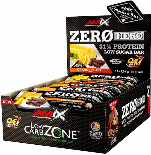 Amix Zero Hero Protein Bar Batoane cu 31% Proteină & Aromă Orange Blast 15x65gr