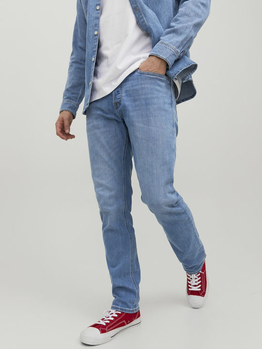 Ανδρικό Παντελόνι Τζιν Ελαστικό με Slim Straight Εφαρμογή Γαλάζιο