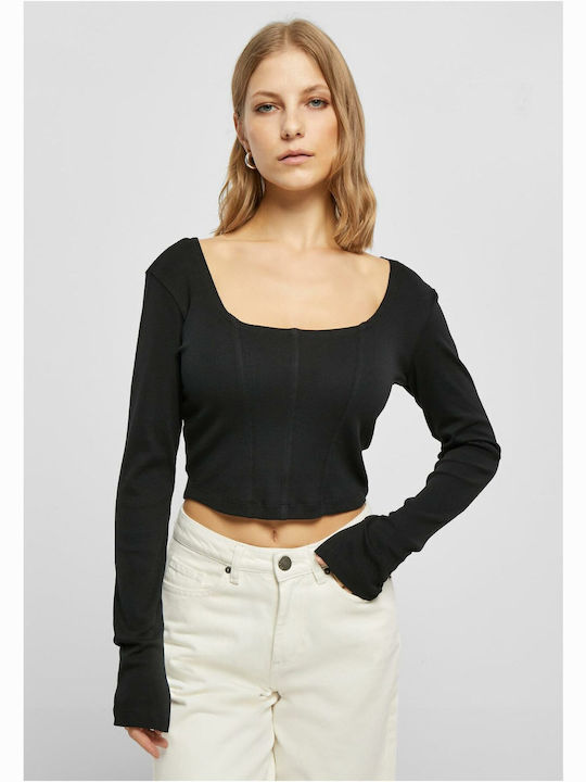 Urban Classics Damen Crop Top Langärmelig Schwarz