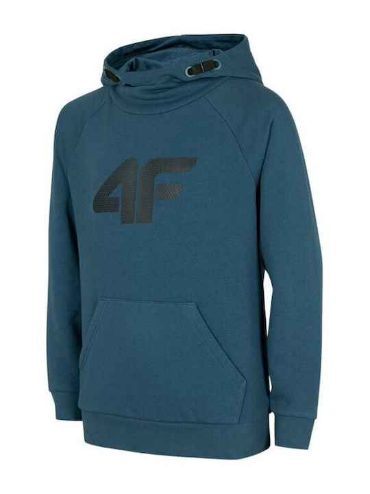4F Kids Sweatshirt with Hood and Pocket Petrol