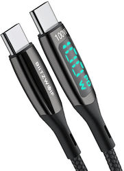 BlitzWolf BW-TC23 Плетена / LED USB 2.0 Кабел USB-C мъжки - USB-C мъжки 100W Черно 0.9м