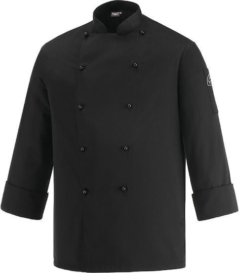 Blouse Chef Cotton Unisex Black with Long Sleeve Tips
