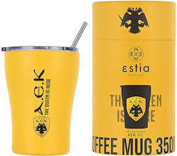 Estia Coffee Mug Sticlă Termos Oțel inoxidabil Fără BPA Galben 350ml cu Paie
