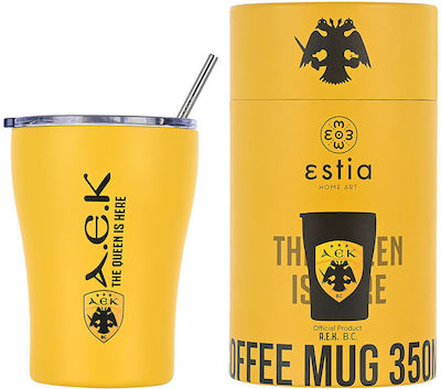 Estia Coffee Mug Save The Aegean Glas Thermosflasche Rostfreier Stahl BPA-frei Aek Bc Edition 350ml mit Stroh