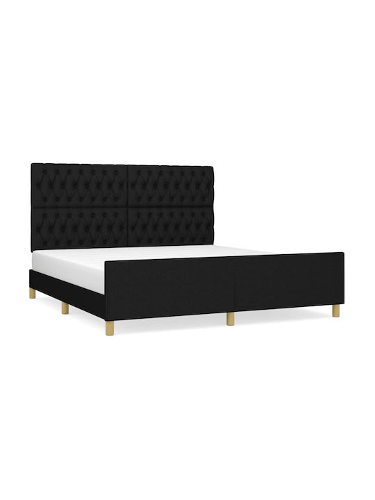 King Size Fabric Upholstered Bed in Black with Slats for Mattress 180x200cm