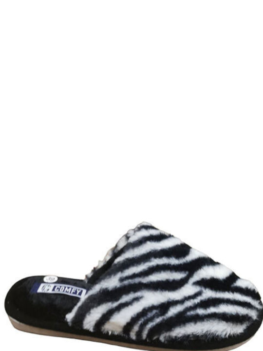 Damen Hausschuhe Zebra Weiß/Schwarz