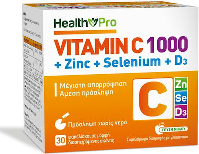 Health Pro Vitamin C 1000 & Zinc & Selenium & D3 Vitamin für Unterstützung des Immunsystems 30 Tütchen