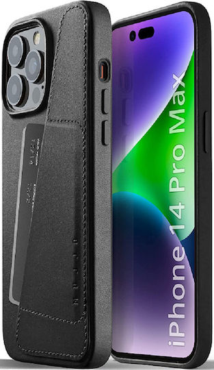 Mujjo Back Cover Δερμάτινο 1mm με Υποδοχή για Κάρτες Μαύρο (iPhone 14 Pro Max)