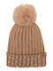 Pom Pom Glitter Kinder Mütze Gestrickt Beige