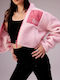Juicy Couture Nelly Κοντή Fleece Γυναικεία Ζακέτα με Φερμουάρ σε Ροζ Χρώμα