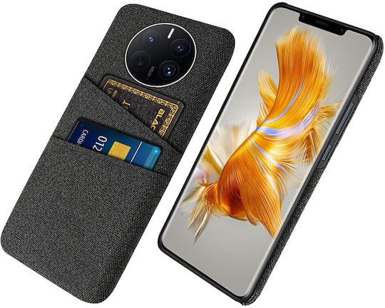 Premium Umschlag Rückseite Stoff mit Kartenhalter Schwarz (Huawei Mate 50 Pro)