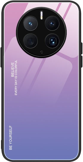 Gradient Color Umschlag Rückseite Gehärtetes Glas / Silikon Purple / Pink (Huawei Mate 50 Pro)