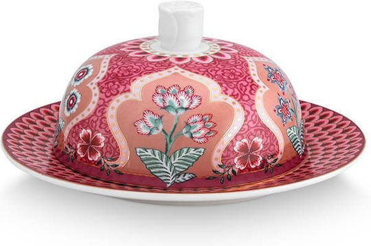 PiP Studio Flower Festival Butter Dish made of Porcelain Dark Pink