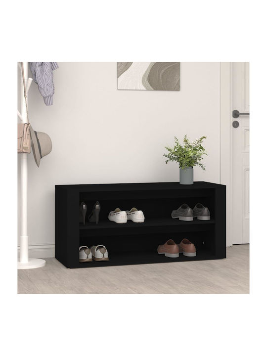 Holz Schuhschrank mit 2 Regalen Schwarz L100xW3...