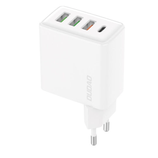 Dudao Mobile Phone Charger Without Cable with 3 USB-A Output Ports and 1 USB-C Output Port 20W Power Delivery / Quick Charge 3.0 White