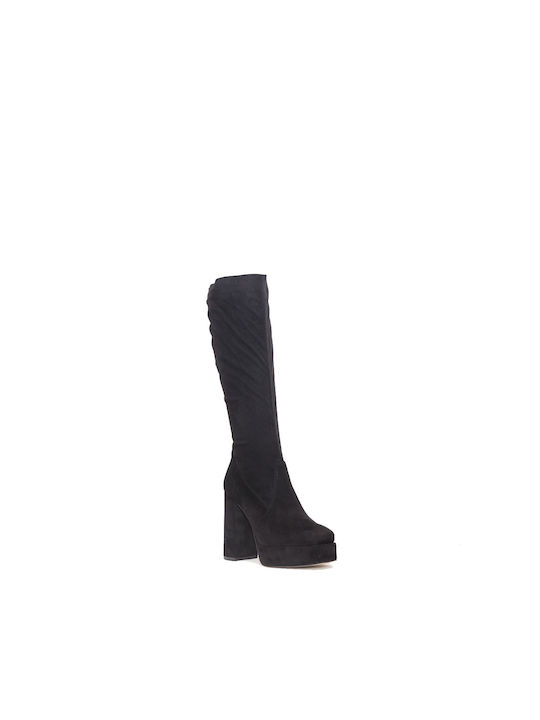 Makis Fardoulis Suede Γυναικείες Μπότες με Ψηλό Τακούνι Μαύρες