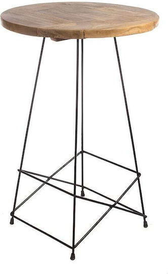 Okens Кръгла Бар Маса Дървена с Метална Рамка Натурален 80x80x110см