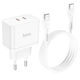 Hoco Charger with 2 USB-C Ports and Cable USB-C 35W Power Delivery Whites (N29 Triumph)