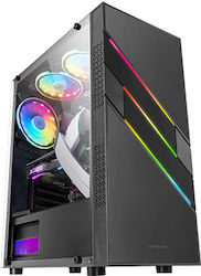 Mars Gaming MC-U3 Jocuri Turnul Midi Cutie de calculator cu fereastră laterală și iluminare RGB Negru