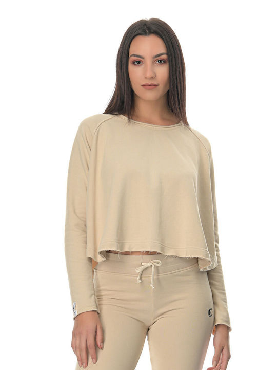 Athlos Sport Classic Bf Women's Crop Top Cotton Long Sleeve Beige