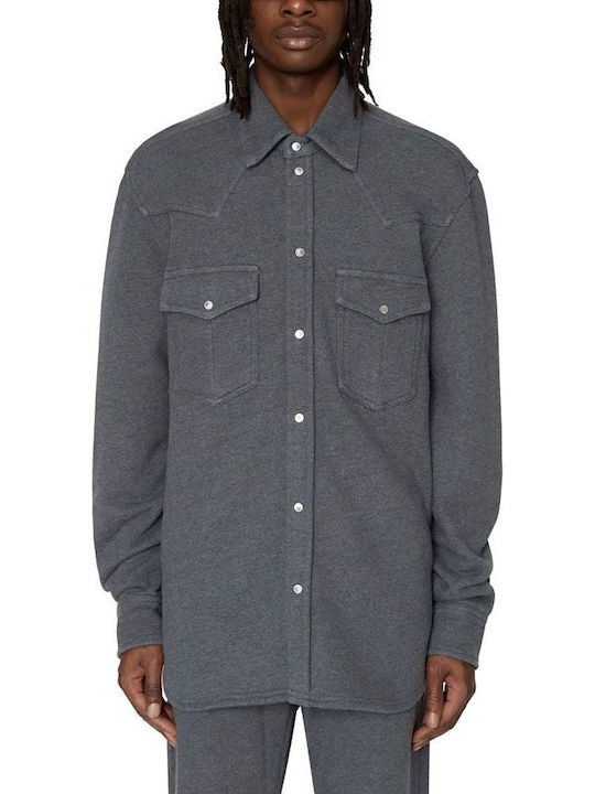 Long Sleeve Cotton Overshirt in Regular Fit Gray