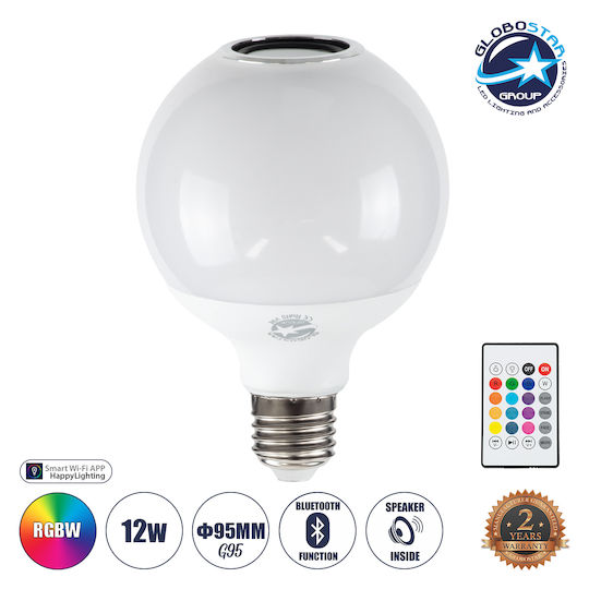 GloboStar Smart Lampe Home Happylighting App Mehrfarbig LED 12W für Fassung E27 und Form G95 RGBW 780lm