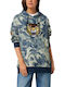 Long Women's Sweatshirt Hooded Blue