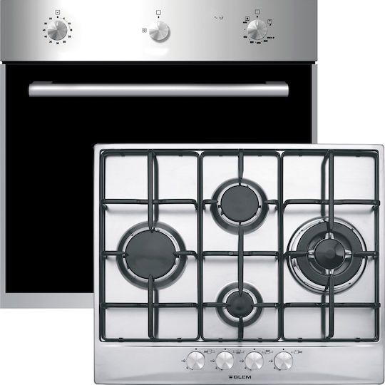Glem-Gas GFPW21IX + GT645IX Φούρνος Υγραερίου άνω Πάγκου 60lt με Εστίες Υγραερίου Π59.7εκ. Inox