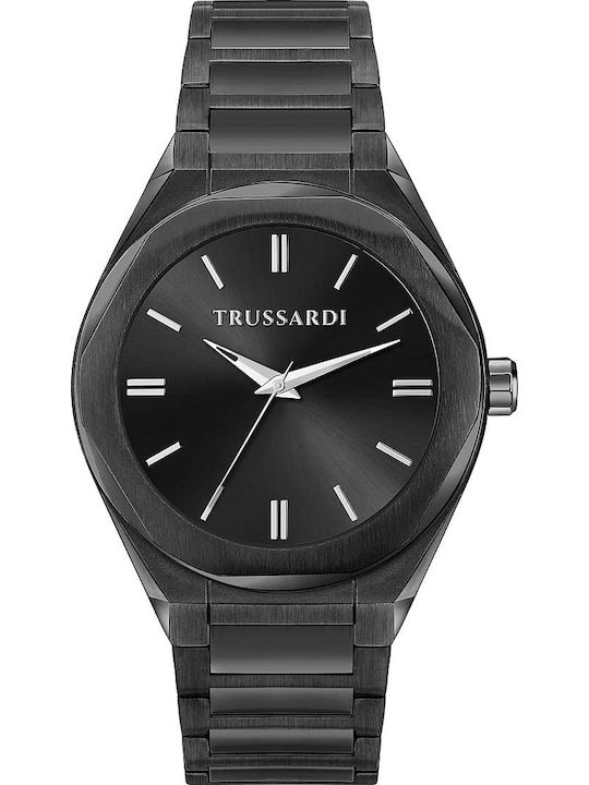 Trussardi Ανδρικό Ρολόι 44mm Χρονογράφος Μπαταρίας με Μαύρο Μεταλλικό Μπρασελέ