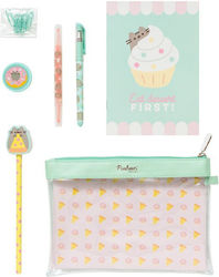 Grupo Erik Pusheen Cat Foodie Collection Kinder Schreibwarenset mit Bleistift, Spitzer, Radiergummi, Notizbuch, Kugelschreiber und Etui 1Stück