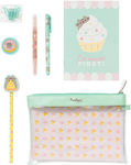 Grupo Erik Pusheen Cat Foodie Collection Kids Stationery Set with Pencil, Sharpener, Eraser, Notepad, Pen and Pencil Case