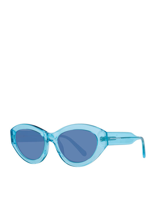 Benetton Women's Sunglasses with Turquoise Plastic Frame and Blue Lens
