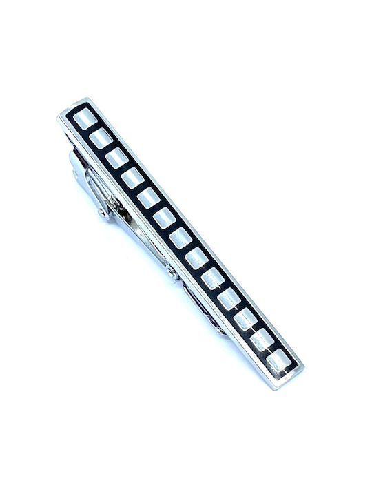 Silber Krawattenklammer mit schwarzem Emaille 5,5 cm