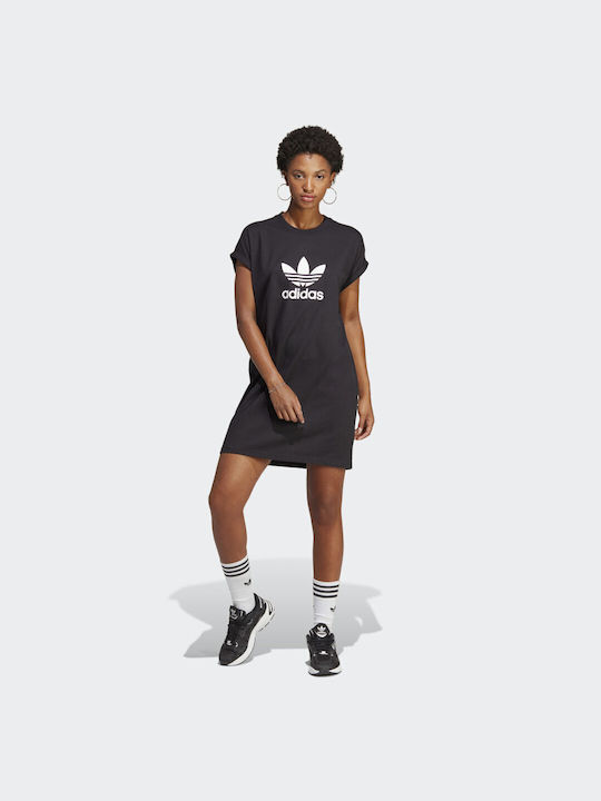 Adidas Adicolor Classics Trefoil Καλοκαιρινό Mini T-shirt Φόρεμα Μαύρο