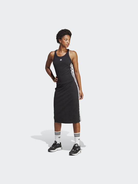 Adidas Adicolor Classics 3-Stripes Midi Καλοκαιρινό All Day Φόρεμα Βαμβακερό Μαύρο