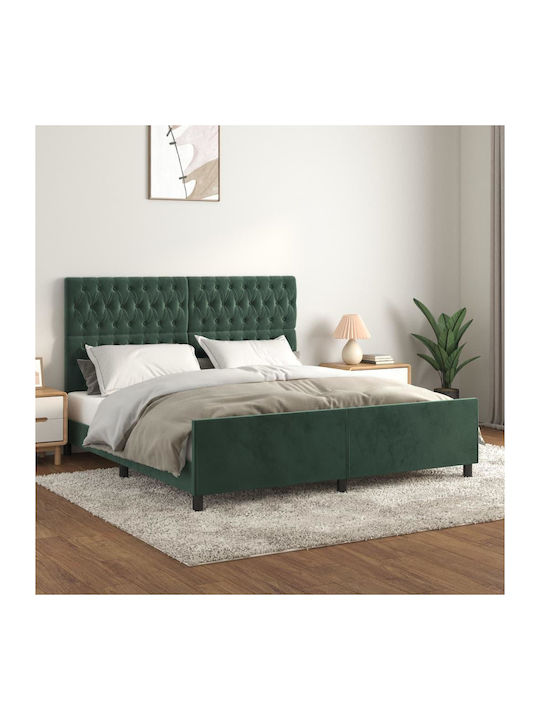 Pat King Size Tapițat cu Material Verde Închis ...