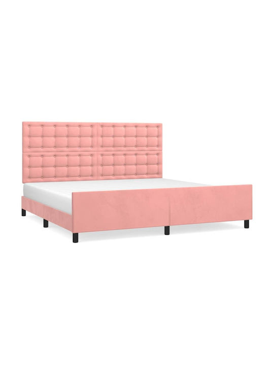 Κρεβάτι King Size Επενδυμένο με Ύφασμα Ροζ με Τ...