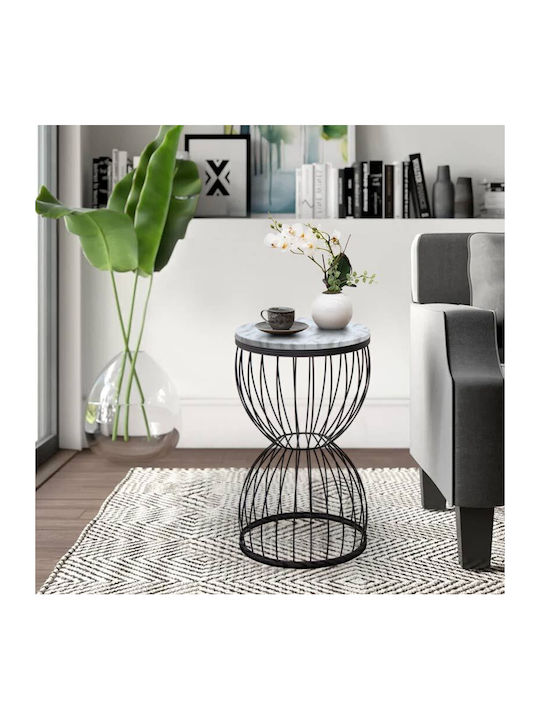 Round Side Coffee Table Pino Wooden Black - Whi...