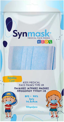 Syndesmos SynMask Kids Disposable Surgical Mask Type IIR BFE ≥ 98% Kids Light Blue 10pcs