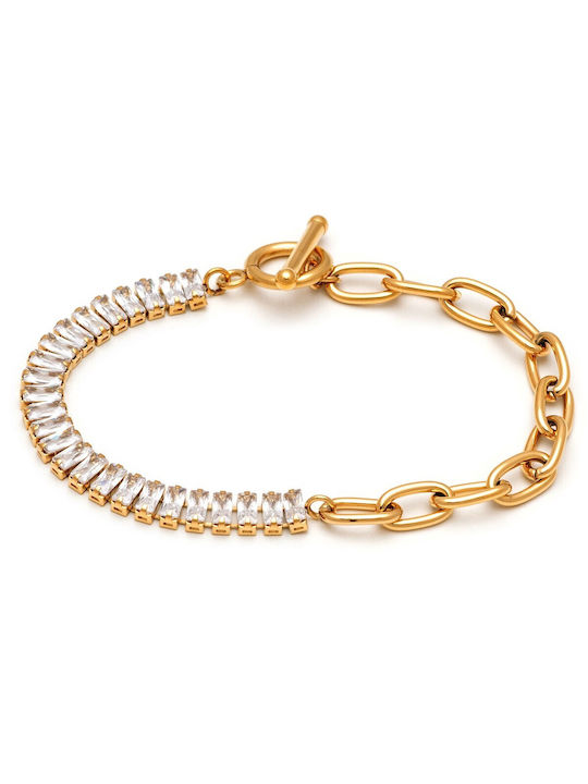 Visetti Bracelet Chain made of Steel Gold Plated with Zircon