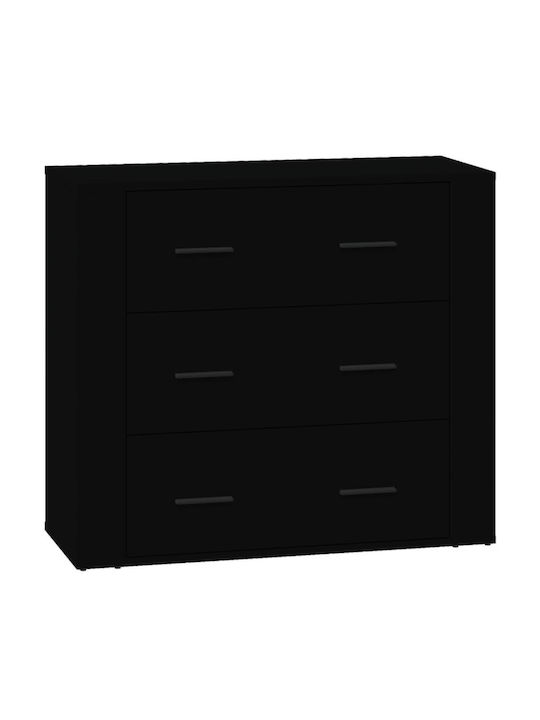 Wooden Chest of Drawers with 3 Drawers Black 80x33x70cm