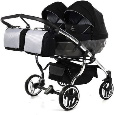 Junama Diamond S Line Duo 3 in 1 Adjustable Double Stroller Suitable for Newborn Silver-Black