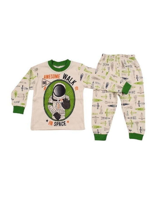 Supermini Kinder Schlafanzug Winter Baumwolle Grün Astronaut