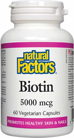 Natural Factors Biotin Βιταμίνη για τα Μαλλιά, τo Δέρμα & τα Νύχια 5000mcg 60 φυτικές κάψουλες