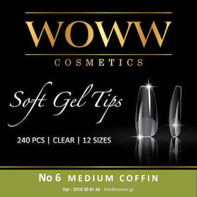 Woww No6 Medium Coffin Tips Νυχιών Διάφανα 240τμχ