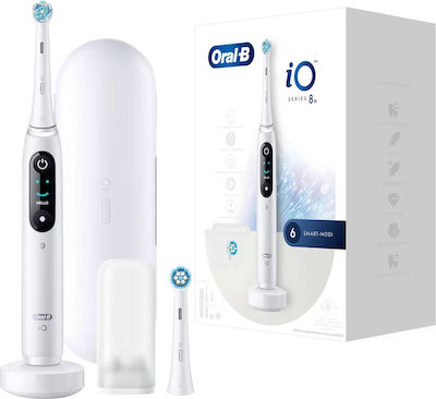 Oral-B iO Series 8N Ηλεκτρική Οδοντόβουρτσα με Χρονομετρητή, Αισθητήρα Πίεσης και Θήκη Ταξιδίου White Alabaster