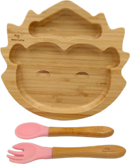 Baby Cloud Feeding Set Hedgehog made of Bamboo with Non-Slip Base Pink 3pcs